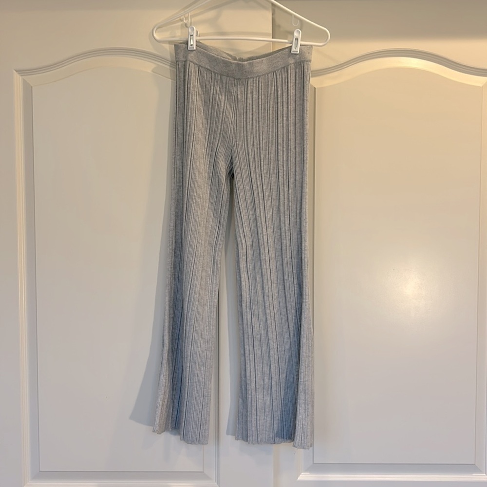 Aerie High Waisted Sweater Pants Gray Ribbed Wide Leg - Picture 2 of 4